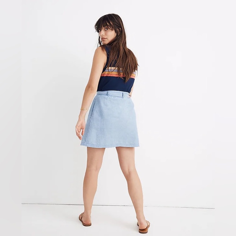Madewell Denim Button Front Tie Mini Skirt - Picture 3 of 8